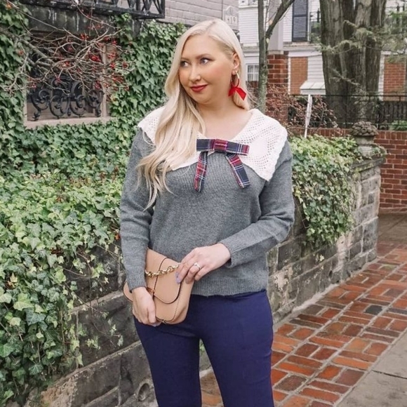 Shein Gray Peter Pan Collar Sweater w/ Bow sz Small - Picture 4 of 5